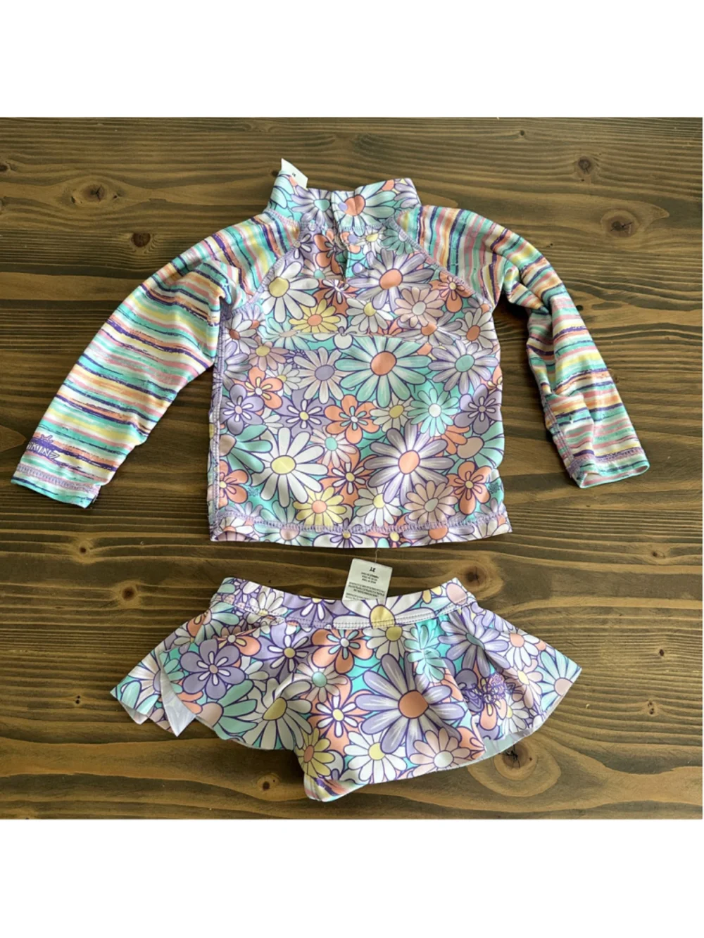 UVSkinz Girls 2T Floral Swim Set UPF 50+ Rash Guard Skirted Bottom Purple